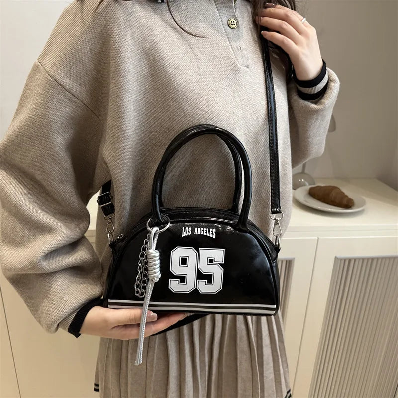 Retro Pu Leather Sporty Tote Bag Handbag Shoulder Crossbody Bag Woven Tassel Charm Streetwear Casual