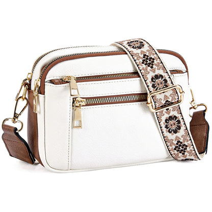 Stylish Wide Shoulder Strap Leather Crossbody Bag States Color Matching Zipper Small Square Suitable
