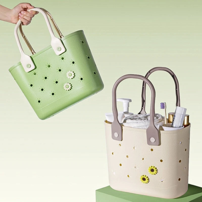 Perforated Beach Handbag – Waterproof Hollow Tote Basket Bag
