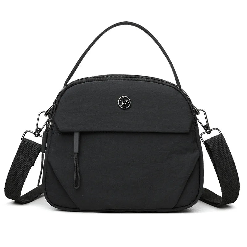 Fashiona Nylon Crossbody Bags Top Handle Bag Adjustable Wide Strap Multi Zipper Pockets Lightweight