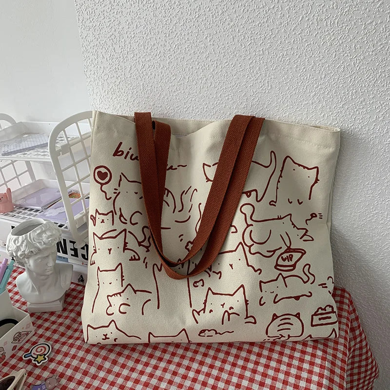 Cute Animal Print Canvas Tote Shoulder Bag