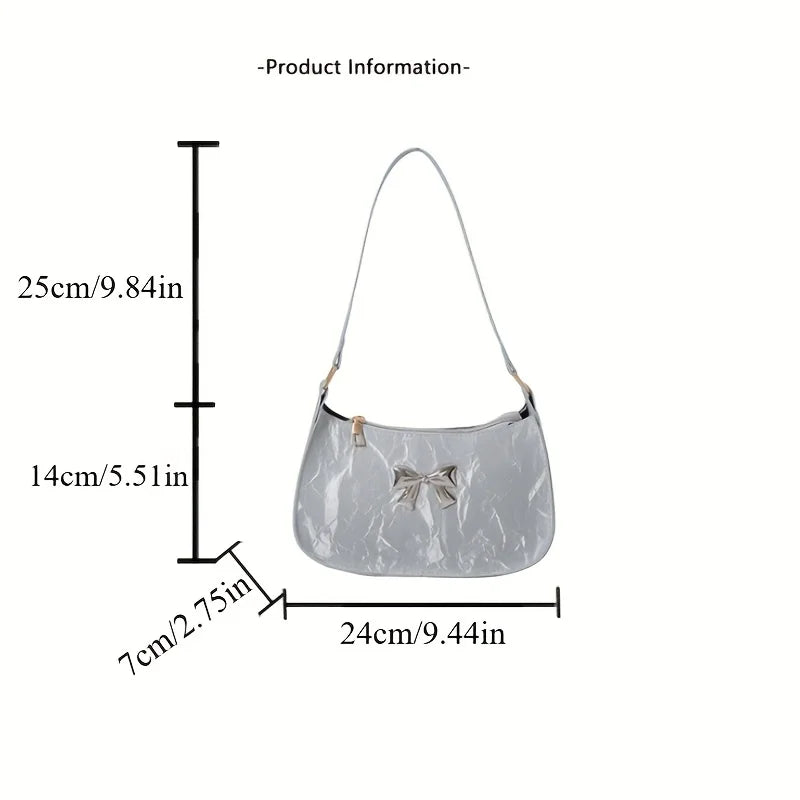 Bow Shoulder Bag – Women's Trendy Underarm Handbag with Metal Bow