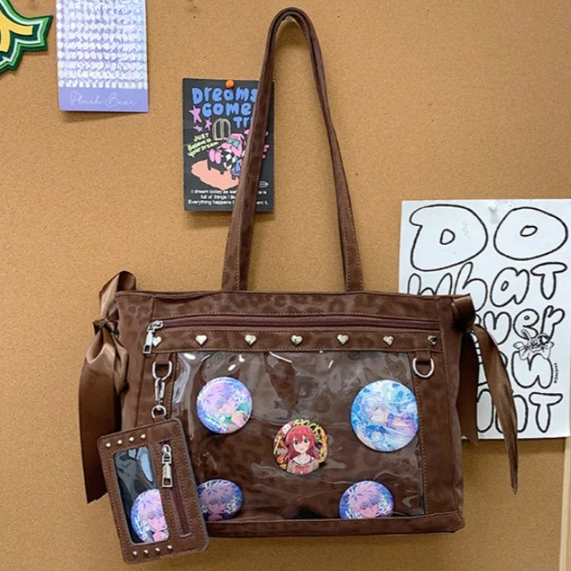 Bow Rivet Bolsos Mujer Underarm Transparent Ita Bag Shoulder Bags Woman Square Sac Femme Teenage