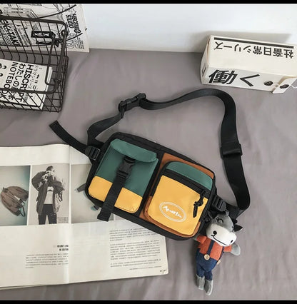 Men S Shoulder Bag Cross Body Casual Hip Hop Trend Chest Personality Canvas Sports Waist