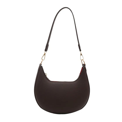 Minimalist Brown Crescent Underarm Bag Soft Leather Shoulder Purse Detachable Strapfor Woman Daily