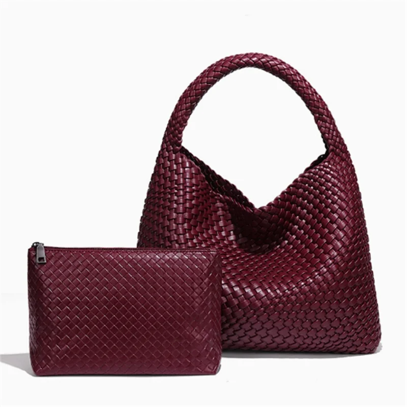 Chic Large Capacity Weave Tote Bag Soft Leather Intrecciato Handbag Shoulder Bags Women S Work