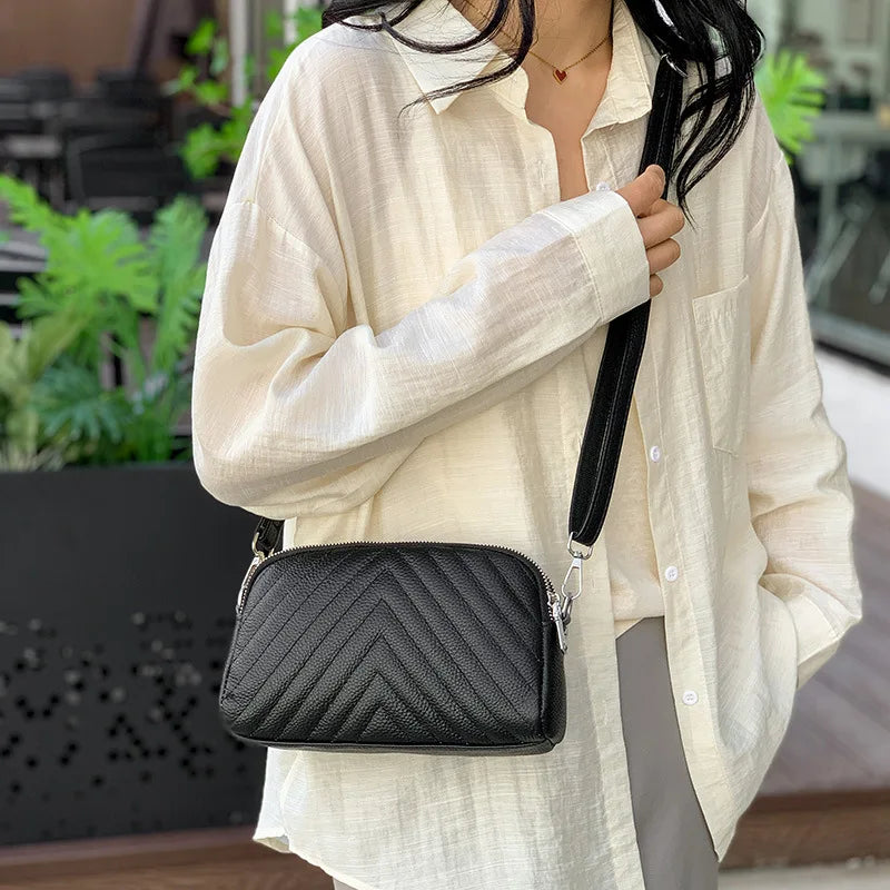 Head Layer Cowhide Women S Rhombus Shoulder Crossbody Bag Large Capacity