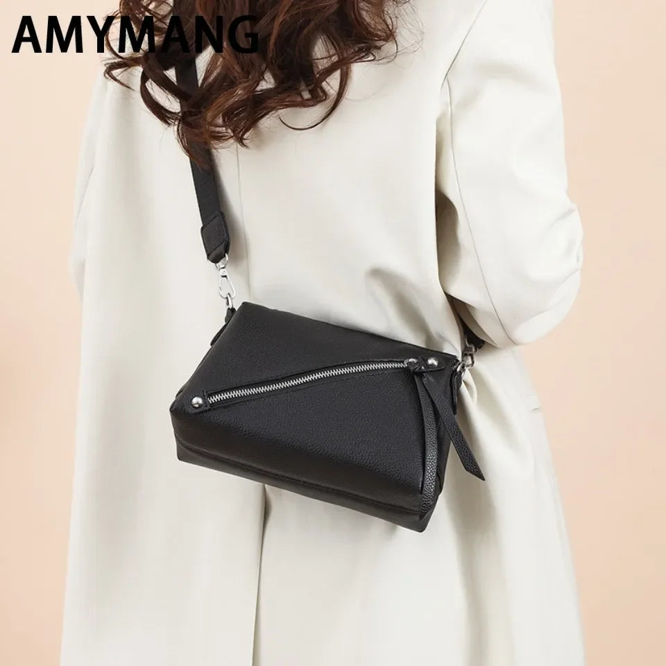 Genuine Leather Crossbody Bag – Women's 3-Layer Shoulder Purse