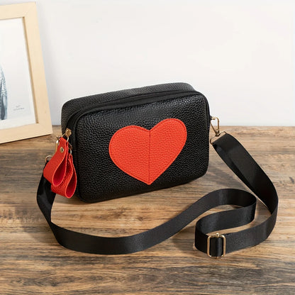 Heart-Shaped Crossbody Bag - Lychee Pattern Mini Shoulder Bag