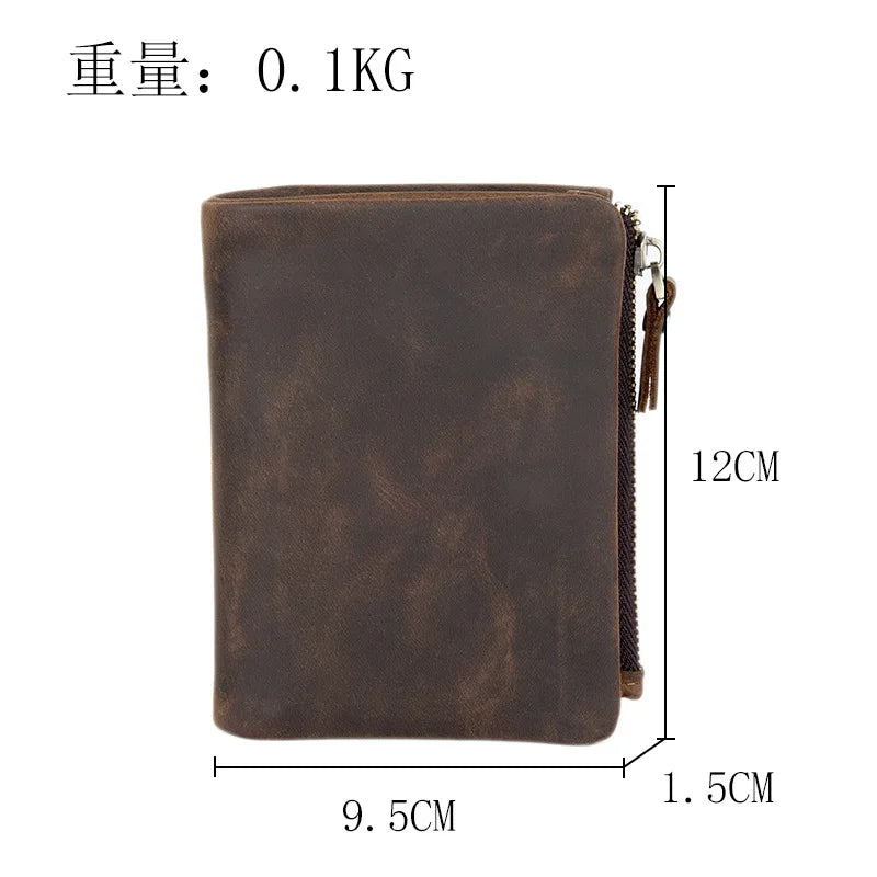 Genuine Leather Vertical Cowhide Casual Bag Crazy Horse Leather Men S Short Wallet