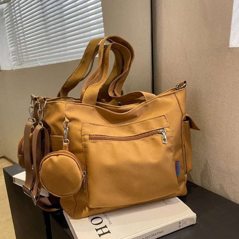Multi-Pocket Large Capacity Tote Bag Casual Shoulder Bag Detachable Coin Purse Work Commuter