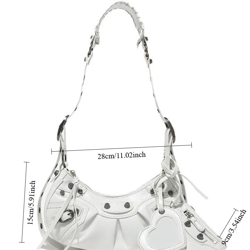 Motorcycle Bag Underarm Rivet Tassel Three-In-One Crescent Folded Cowhide Single Shoulder Slant