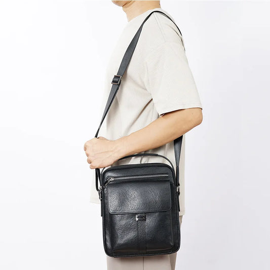 Simple Men S Genuine Leather Square Shoulder Bag - Large Capacity Vertical Business Crossbody Or