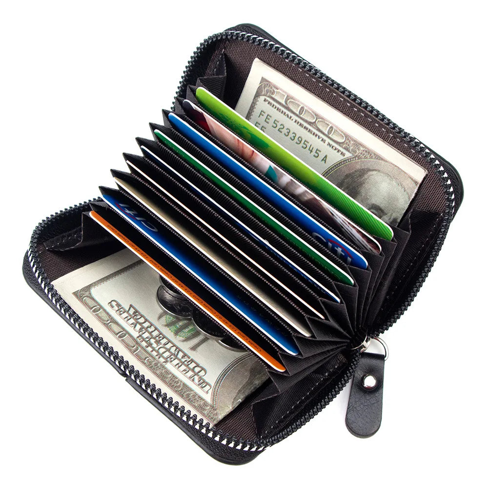 Homefish Vintage Slim Wallet Zipper Rfid Blocking 11 Slot Card Holder Retro Style Gift Men Women