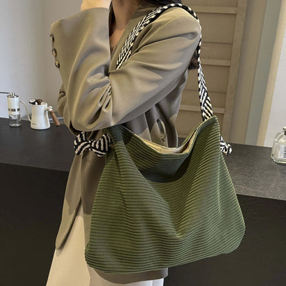 Velvet Shoulder Bag for Women – Soft Wide Strap Casual Handbag