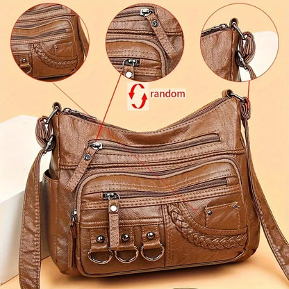 Vintage PU Leather Crossbody Bag Multi-Pocket Shoulder Bag