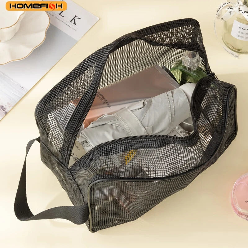 Homefish Large-Capacity Mesh Cosmetic Storage Bag Portable Multifunctional Toiletry Organizer Tote