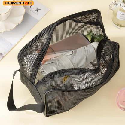 Homefish Large-Capacity Mesh Cosmetic Storage Bag Portable Multifunctional Toiletry Organizer Tote
