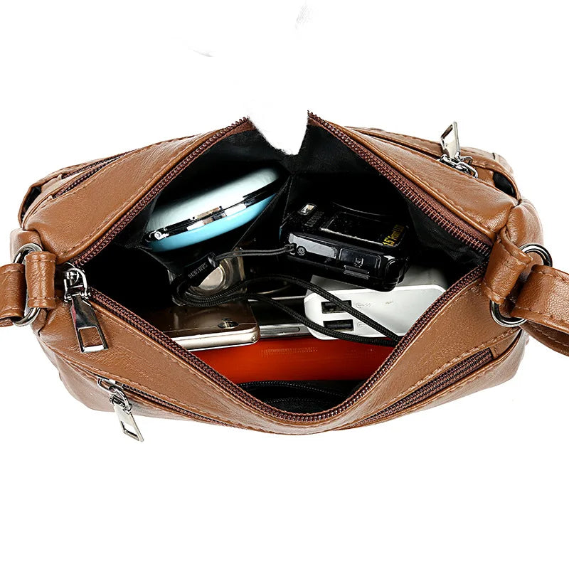 Multi-Pocket PU Leather Crossbody Bag for Women