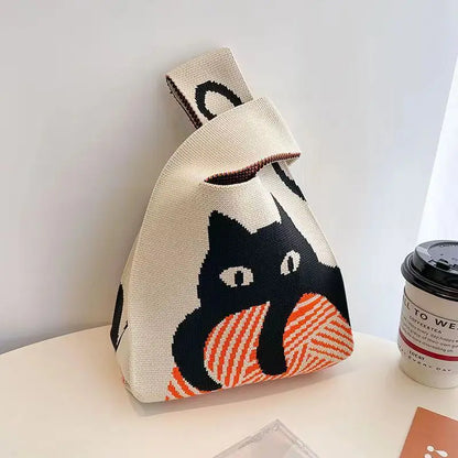Graphic Knit Wrist Bag Mini Tote for Women