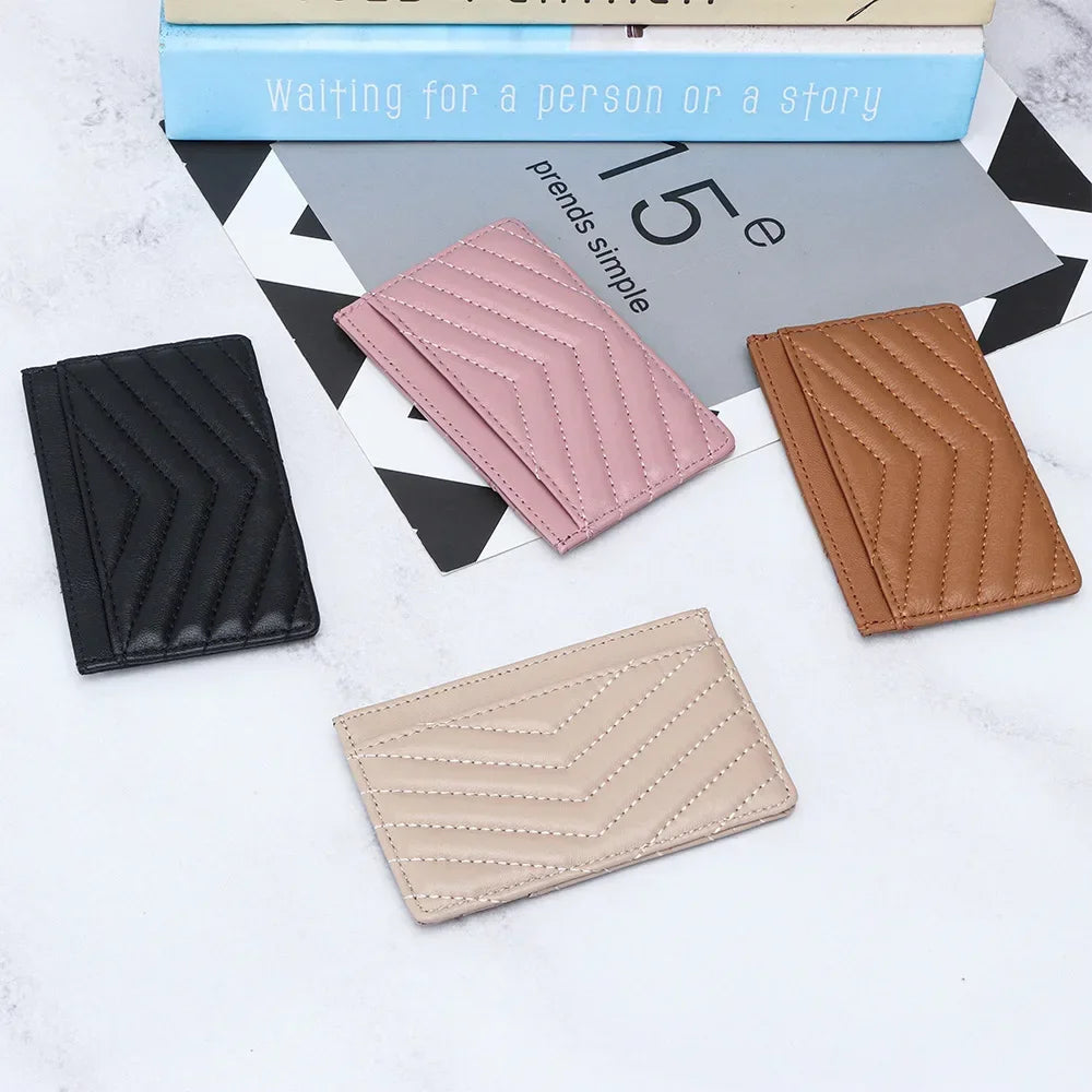 Sheepskin Embroidered Card Bag Thin One-Piece Document Storage Women S Portable Holder Leather