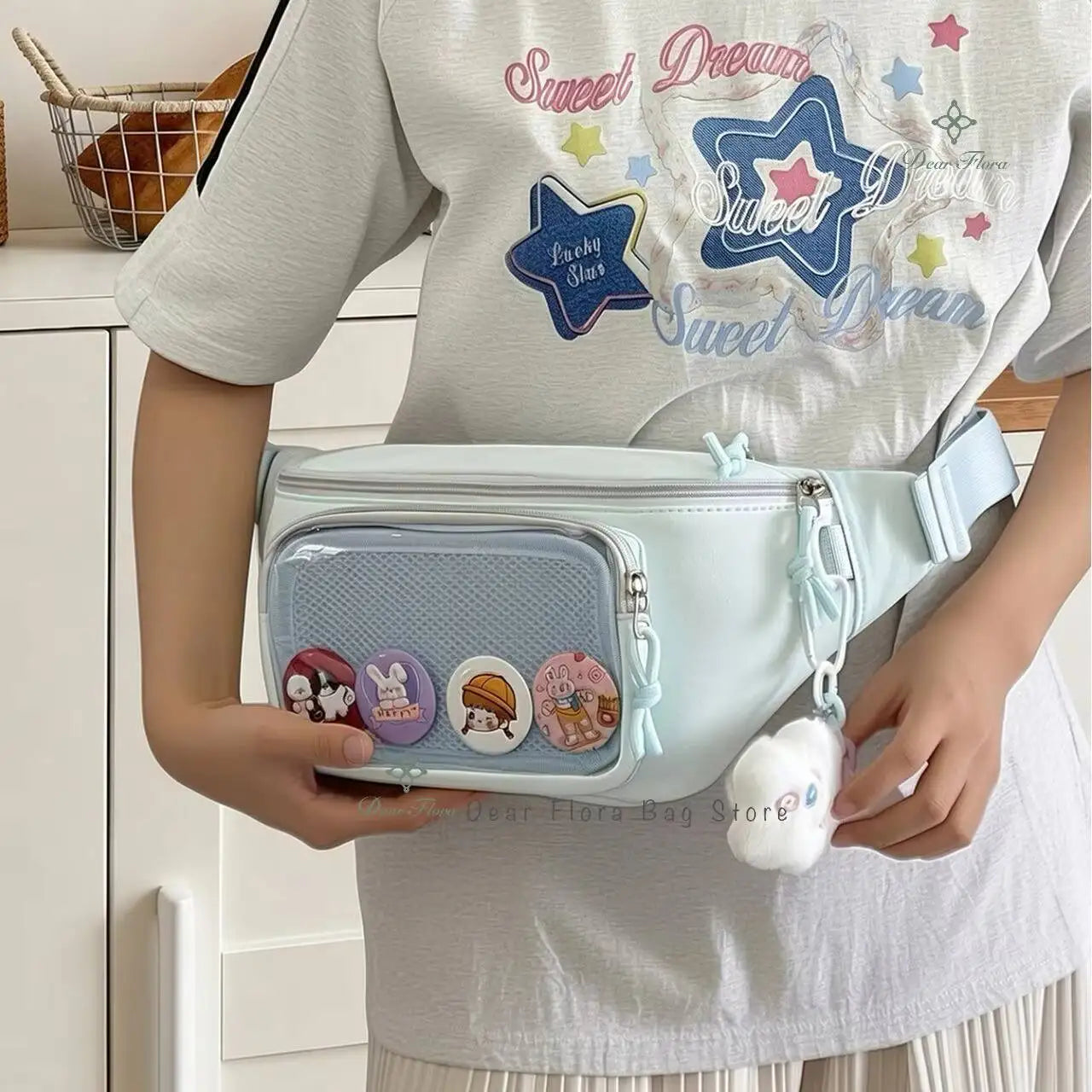 Cute Ita Waist Bag – Transparent Window Chest Fanny Pack for Women