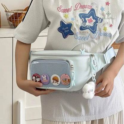 Cute Ita Waist Bag – Transparent Window Chest Fanny Pack for Women