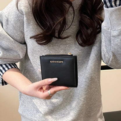 Women's Short PU Leather Wallet with Card Holder & Zipper