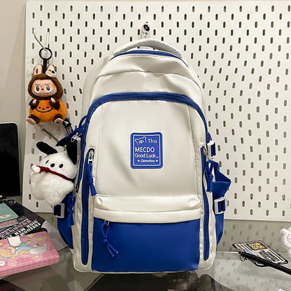 Fresh Versatile Color Blocked Student School Bags Lightweight Large Capacity Multi-Layer Storage