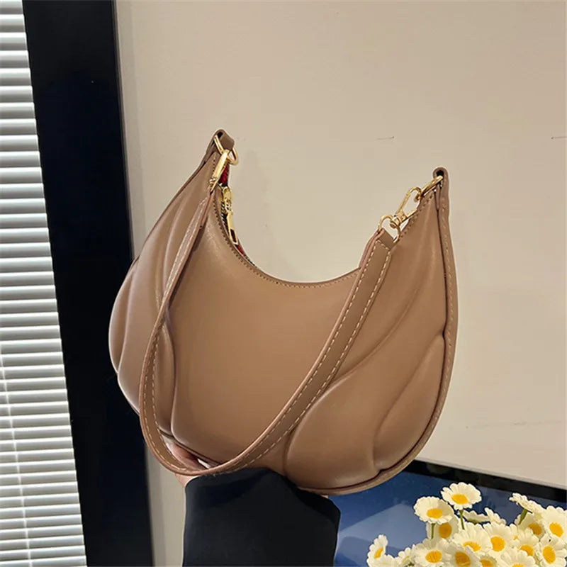 Shoulder Hobo Bag – Chic Crescent Handbag with Gold Hardware