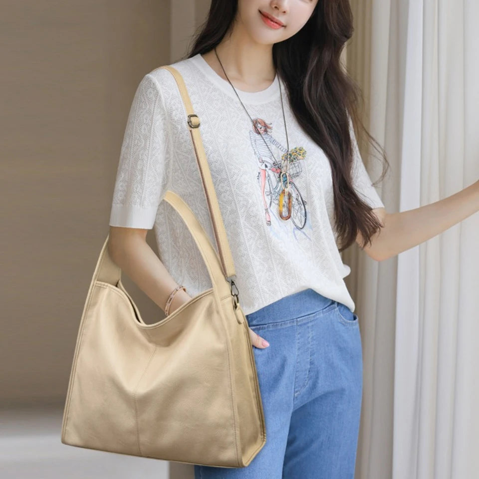 Vintage Oil Wax Leather Tote Bag for Women – Large Capacity