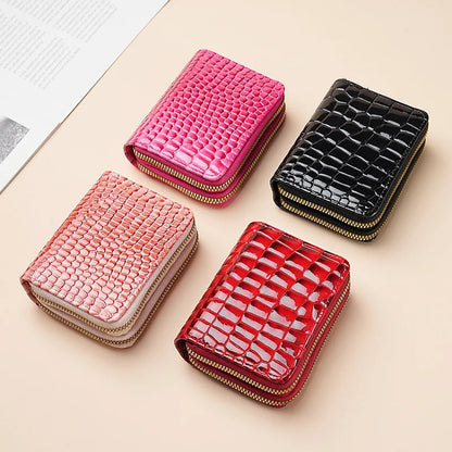 Crocodile Print Solid Color Organ Double Zipper Card Bag Multi-Card Large Capacity Sleeve Purse