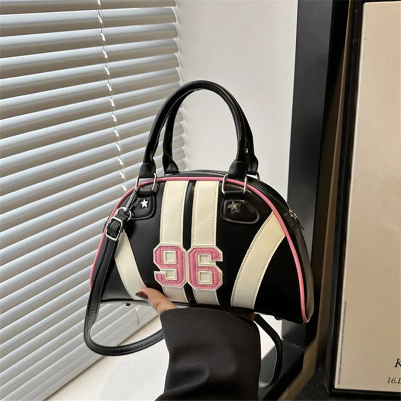 Half Moon Striped Handbag – Retro Varsity Shoulder & Crossbody Bag for Women