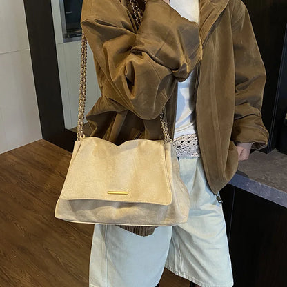 Retro Suede Chain Shoulder Bag – Large Capacity Crossbody Handbag for Women