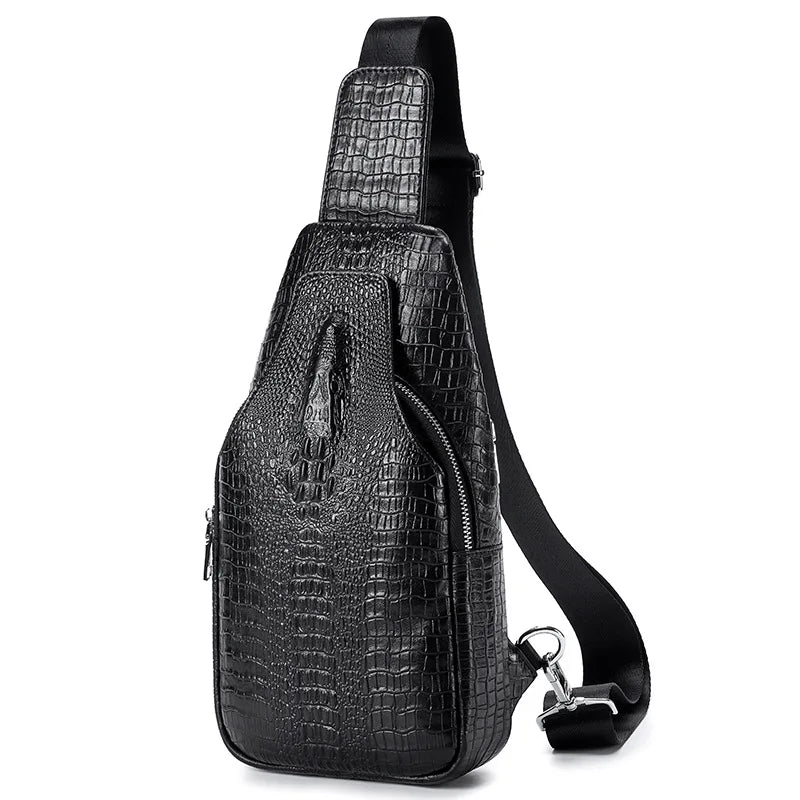 Crocodile Pattern Men S Single-Shoulder Chest Bag Top Layer Cowhide Crossbody Bag Men S