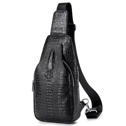 Crocodile Pattern Men S Single-Shoulder Chest Bag Top Layer Cowhide Crossbody Bag Men S