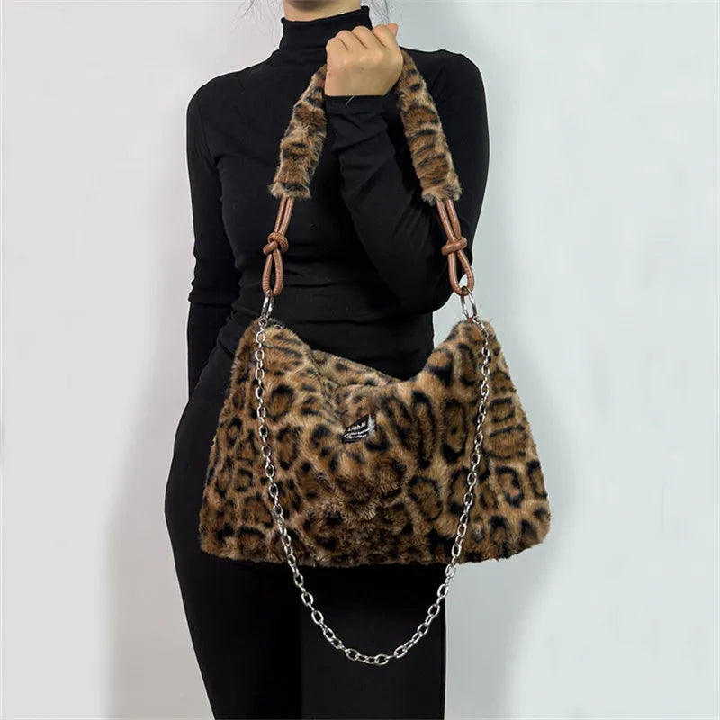 Plush Tote Bag – Women's Fuzzy Shoulder & Crossbody Handbag