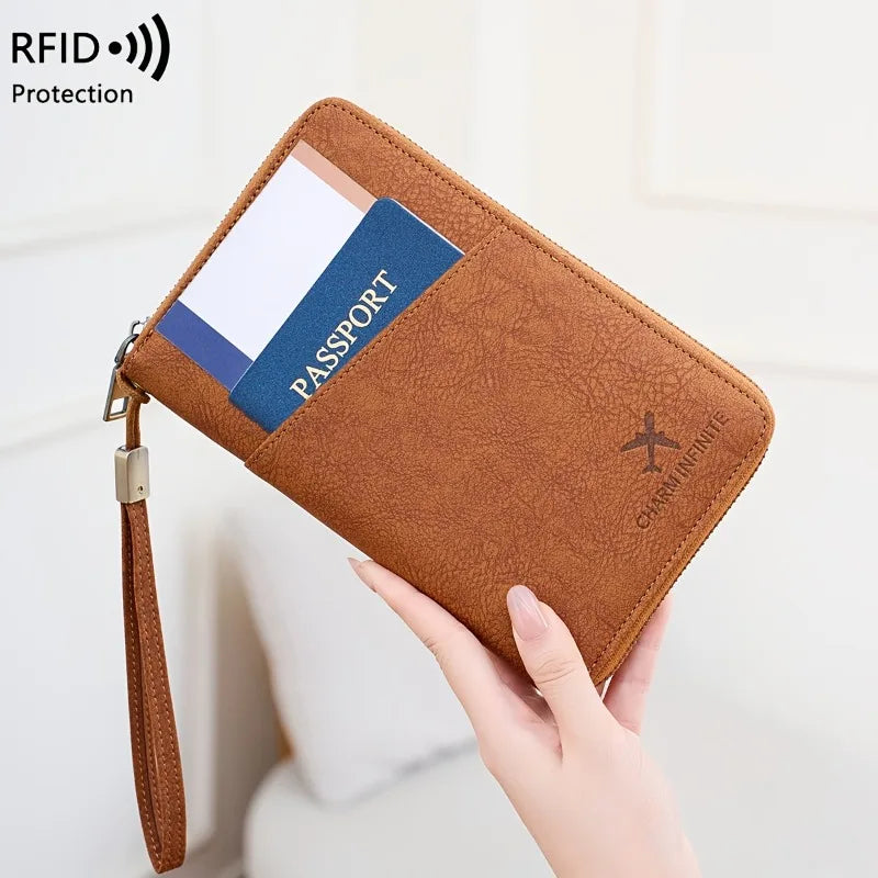 RFID Blocking Passport Holder Wallet with Wrist Strap