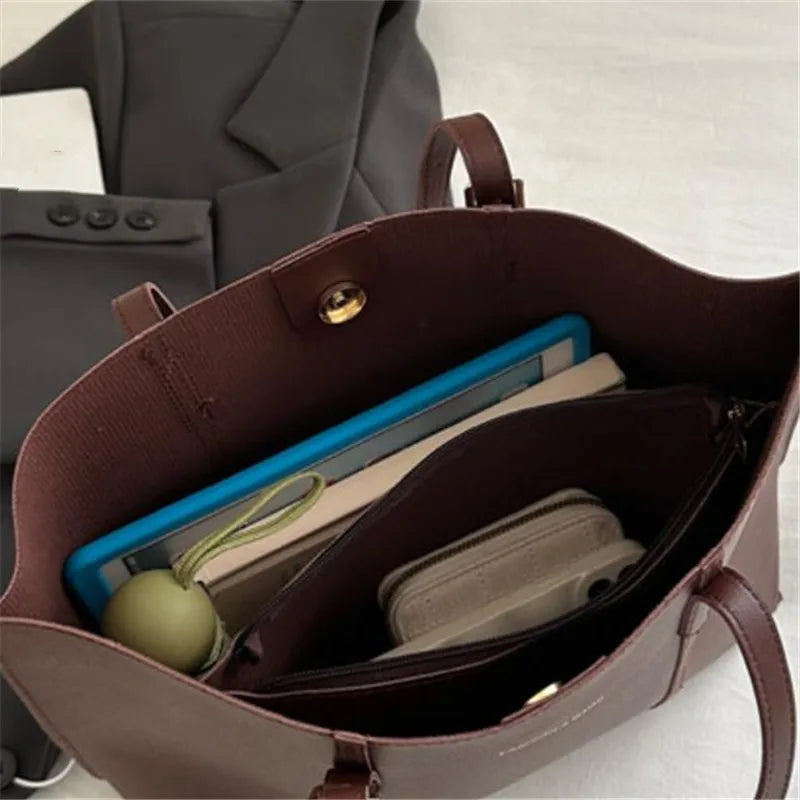 Leather Tote Bag – Large Capacity Women's Work Shoulder Bag