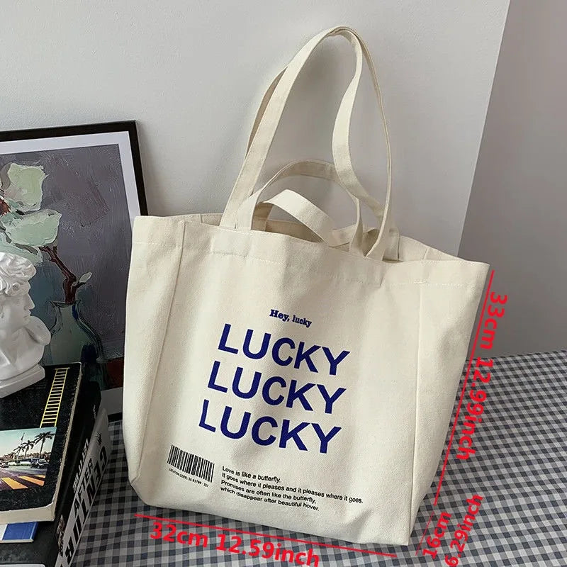 Canvas Tote Bag – Large Capacity Vintage Letter Print