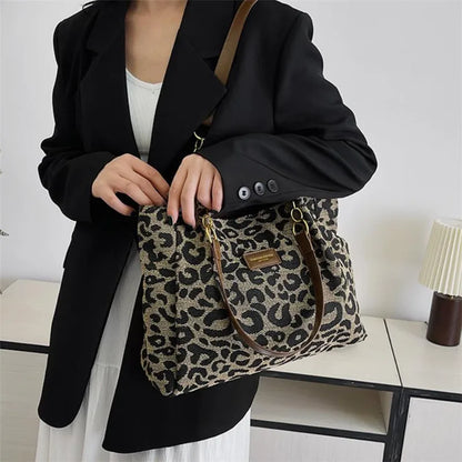 Leopard Print Tote Bag for Women – Large Capacity Retro Shoulder Bag
