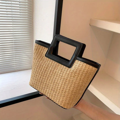 Straw Woven Tote Bag – Retro Summer Handbag for Women