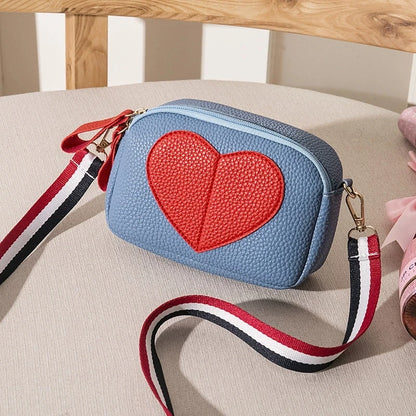 Heart-Shaped Crossbody Bag - Lychee Pattern Mini Shoulder Bag