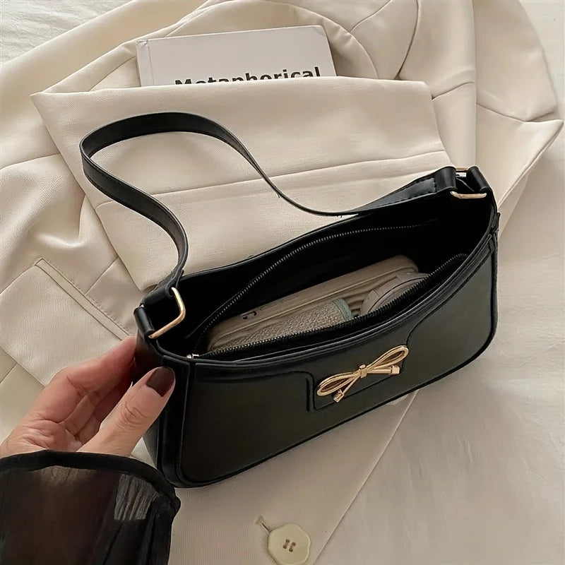 Bow Detail Shoulder Bag for Women – Chic Leather Underarm Purse