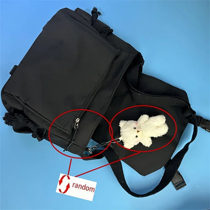 Kawaii Crossbody Messenger Bag with Badge Pins & Bear Pendant