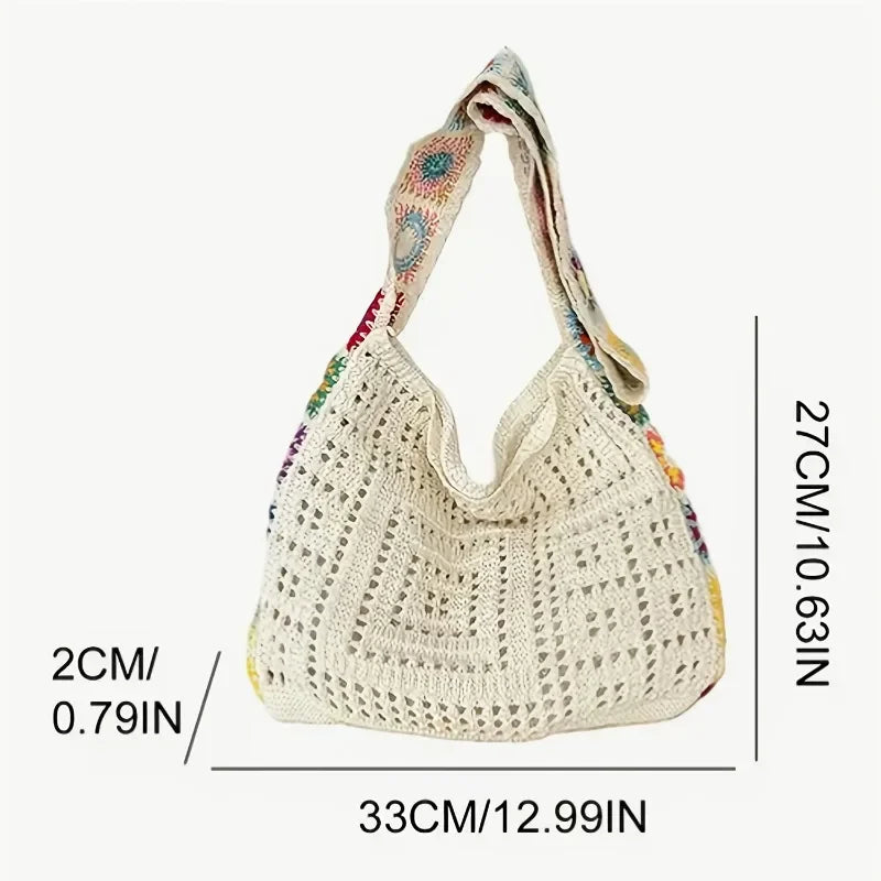 Crochet Tote Bag for Women – Floral Knit Beach Shoulder Bag