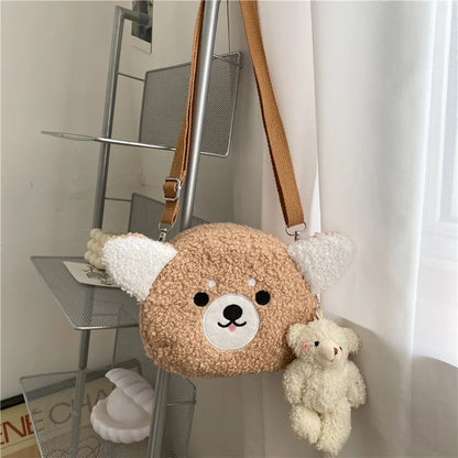 Cute Plush Bear Crossbody Bag – Soft Fluffy Purse with Bear Charm