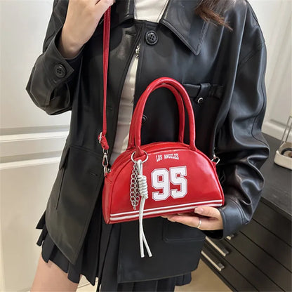 Retro Pu Leather Sporty Tote Bag Handbag Shoulder Crossbody Bag Woven Tassel Charm Streetwear Casual