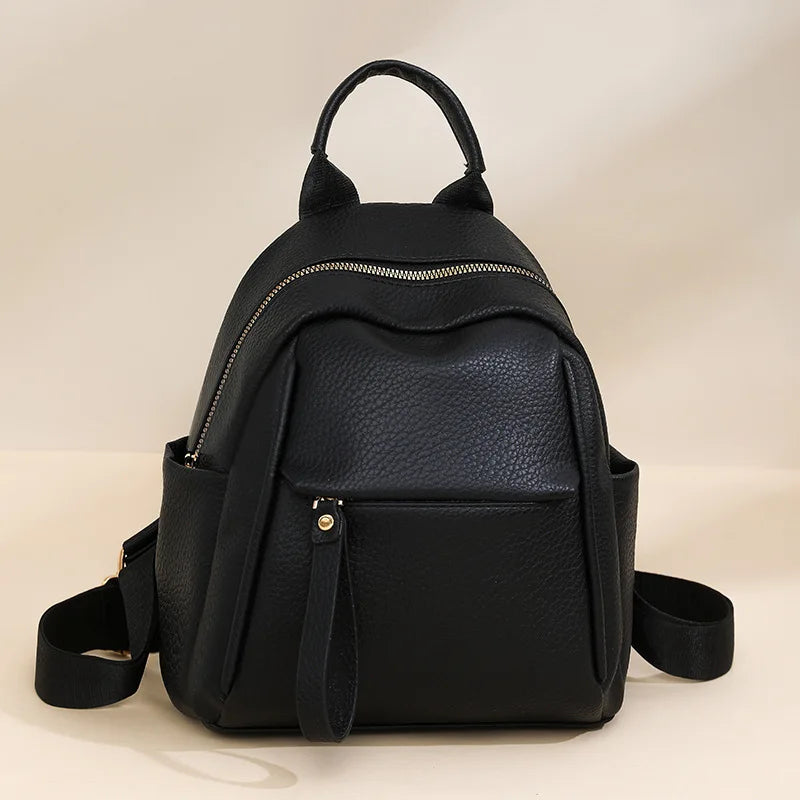 Litchi Pattern Leather Backpack Compact Casual Rucksack Top Handle Adjustable Straps Ideal Work