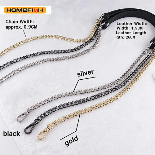 120cm Replacement Metal Bag Chain Strap Pu Leather Shoulder Strap Diy Handbag Crossbody Bag